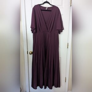 Dark purple Asos maxi dress with pleated skirt and kimono sleeves